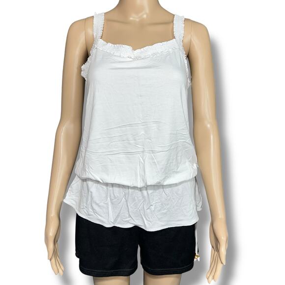 Lole Womens Tank Top Embroidered Elastic Peplum Waistband Pullover White Large - Picture 1 of 12